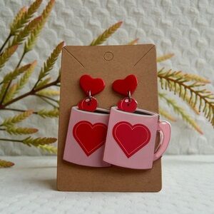 ☕💕 Valentine Heart Coffee Mug Dangle Earrings 💕☕